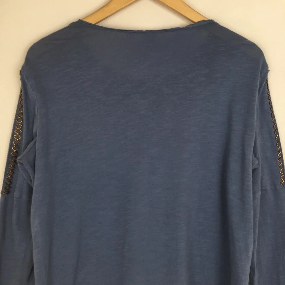 Sundance Boho Top Beaded Embroidered Blue Copper Long Sleeve Women’s Size Small